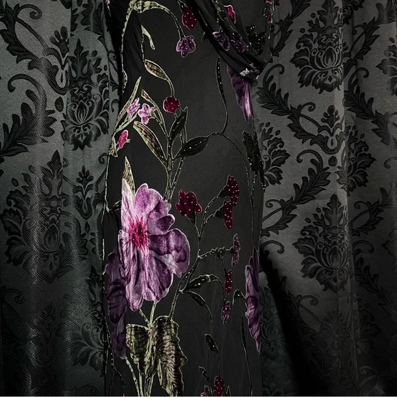 Cache Black and Purple Floral Maxi Dress